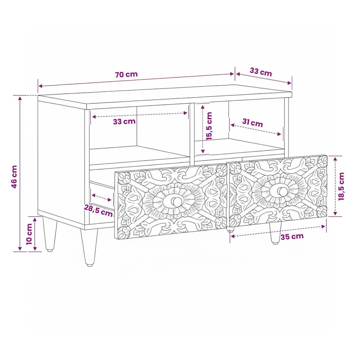 TV-skab 70 x 33,5 x 46 cm Massivt mangotræ - Billede 11