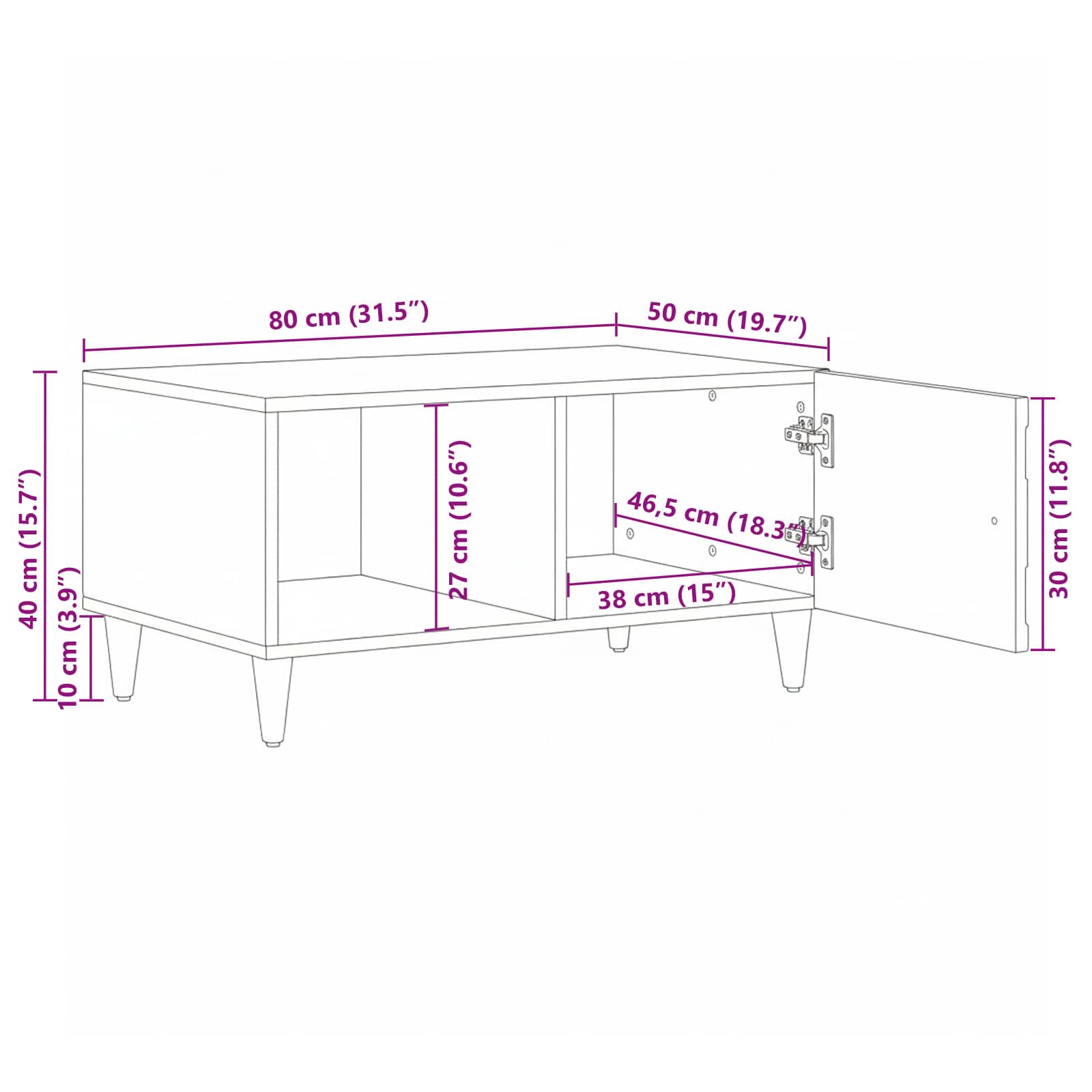 Klubska miza Bela 80 x 50 x 40 cm Masiven les manga - slika 12