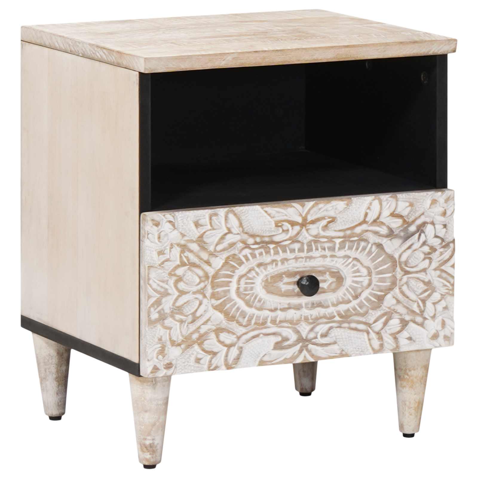 Bed kast met lade Wit 40 x 33 x 46 cm Massief Mango Hout image 1