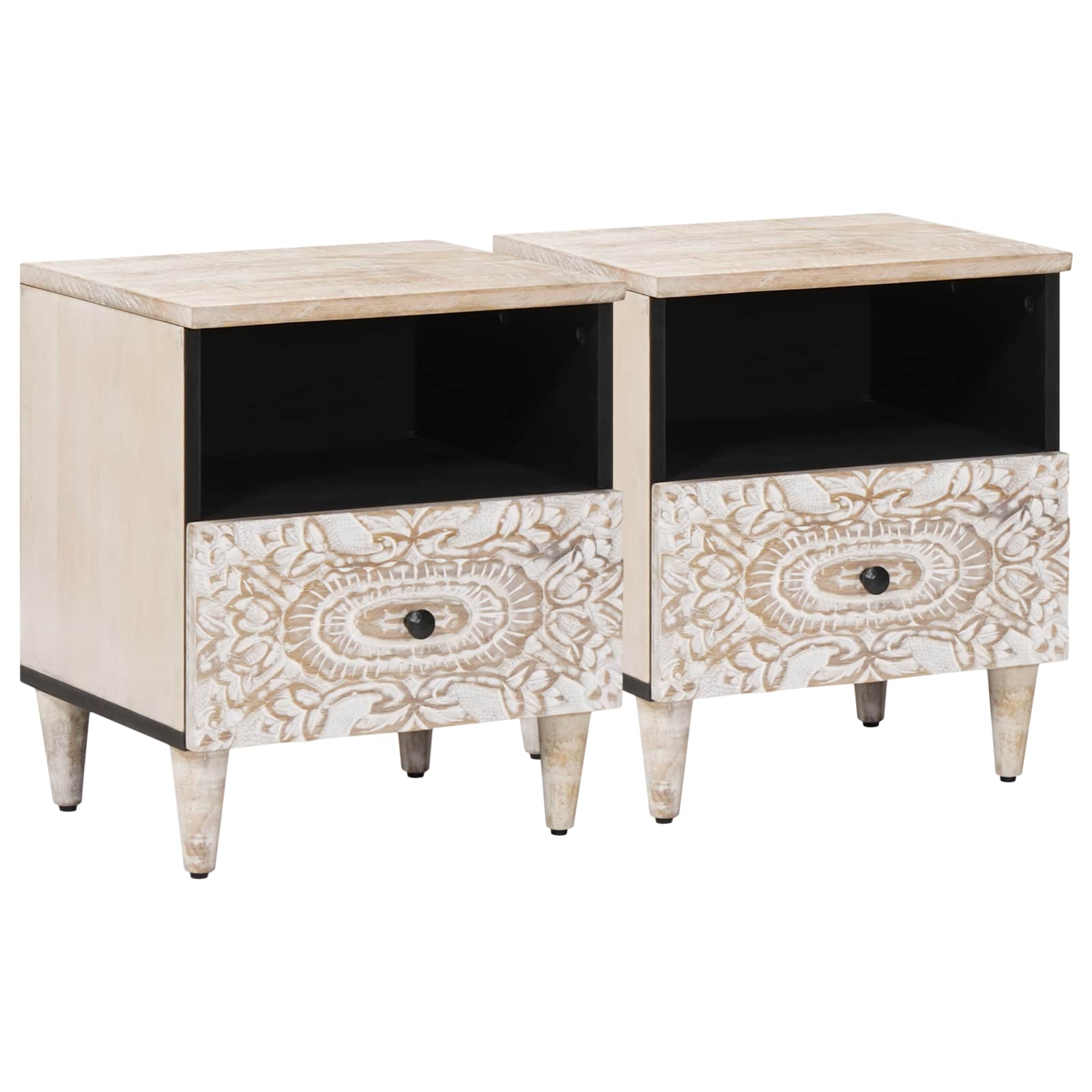 vidaXL Bettkasten 2 pcs Weiß 40 x 33 x 46 cm Massivholz Mango