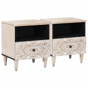 Posteljna omarica 2 pcs Bela 40 x 33 x 46 cm Masiven les manga