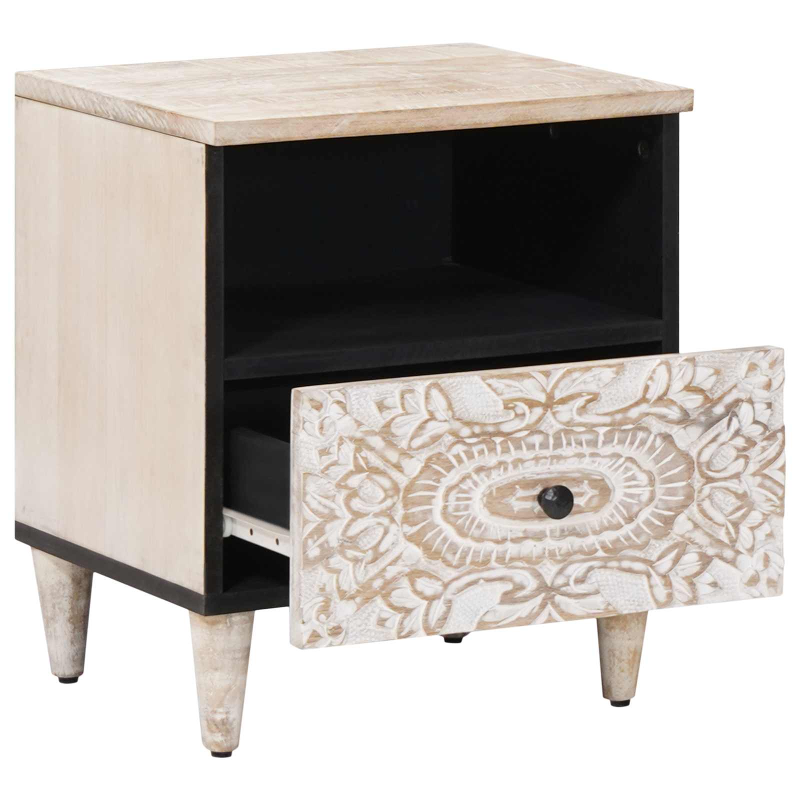 Bed kast met lade 2 pcs Wit 40 x 33 x 46 cm Massief Mango Hout image 2