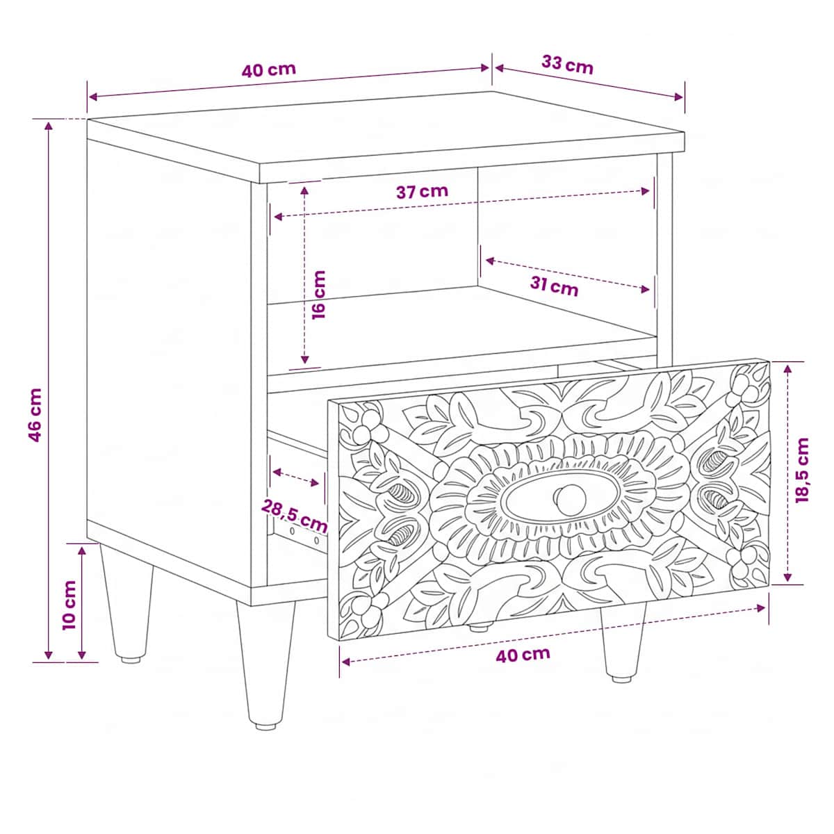 Sengekabinett 40 x 33 x 46 cm Massivt mangotræ - Billede 11