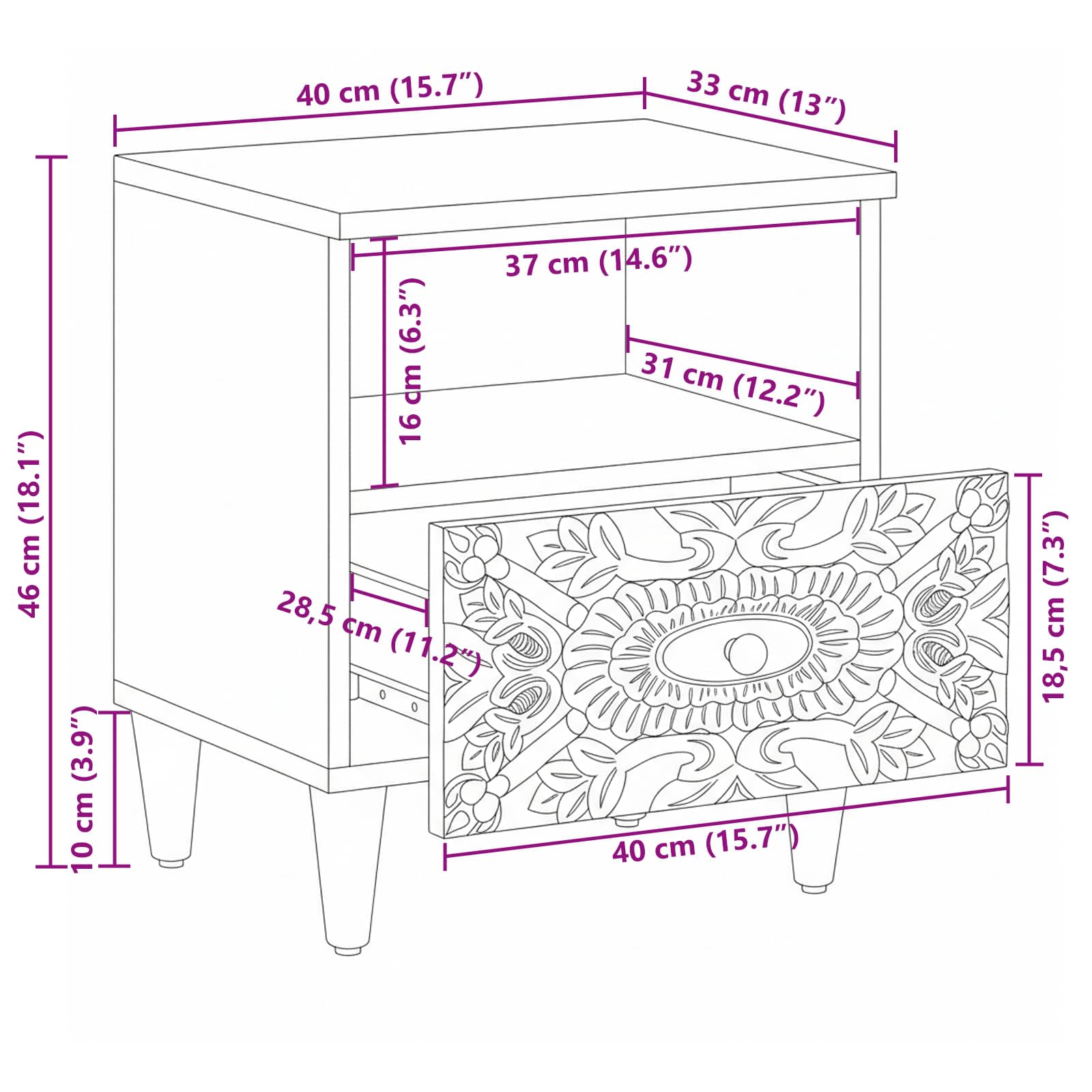 Bed kast met lade 2 pcs Wit 40 x 33 x 46 cm Massief Mango Hout image 11