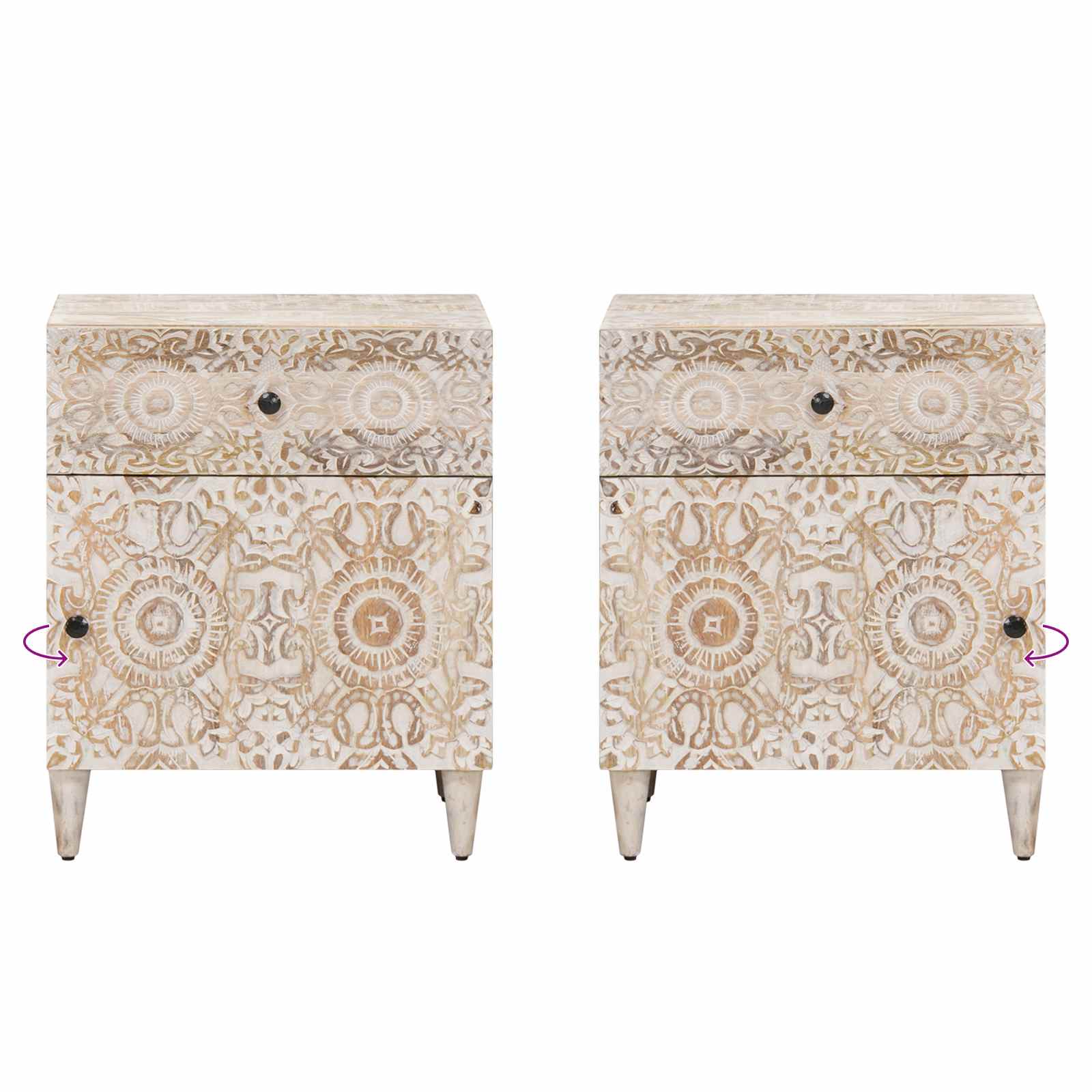 Bed kast met lade Wit 50 x 33 x 60 cm Massief Mango Hout image 10