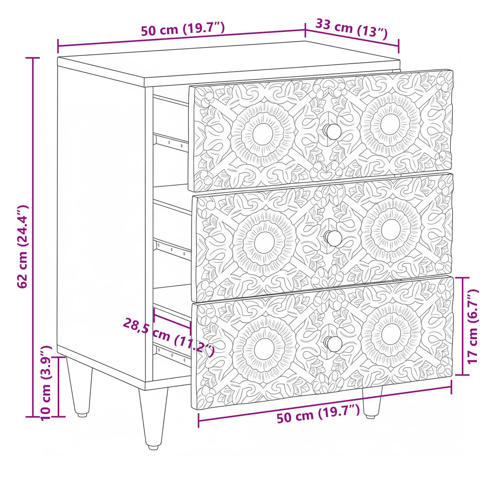 Bed kast met lade Wit 50 x 33 x 60 cm Massief Mango Hout image 11