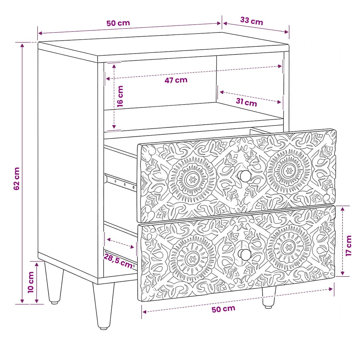 Sengekabinett 50 x 33 x 60 cm Massivt mangotræ - Billede 11