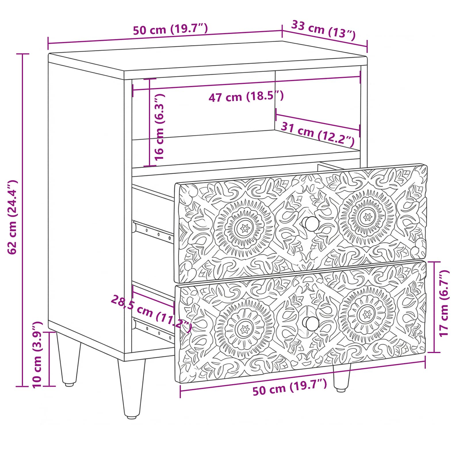Bed kast met lade Wit 50 x 33 x 60 cm Massief Mango Hout image 11