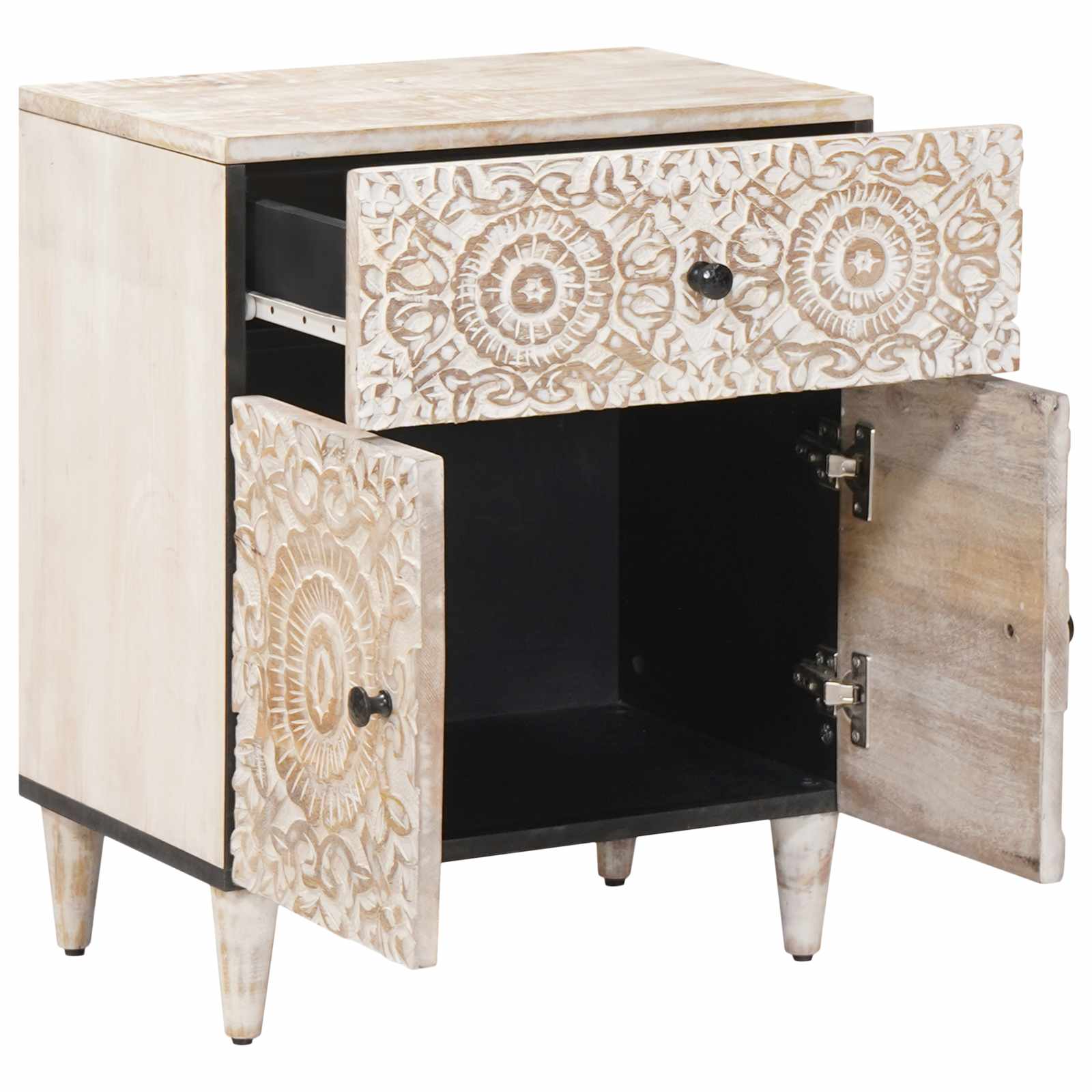 Bed kast met lade Wit 50 x 33 x 60 cm Massief Mango Hout image 2