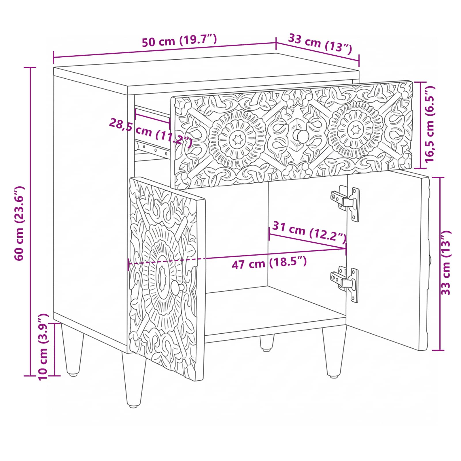 Bed kast met lade Wit 50 x 33 x 60 cm Massief Mango Hout image 11