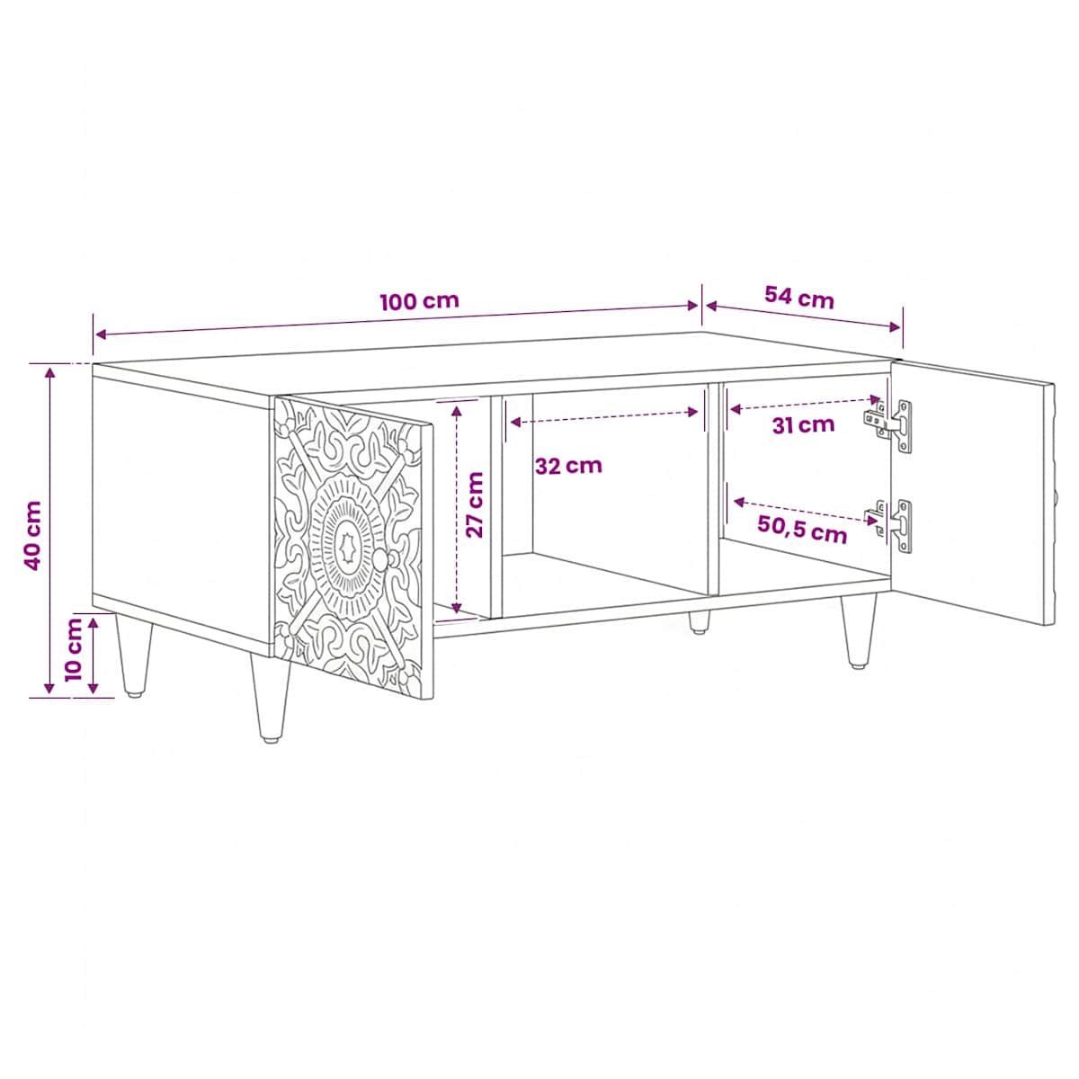 Sofabord 100 x 54 x 40 cm Massivt mangotræ - Billede 11