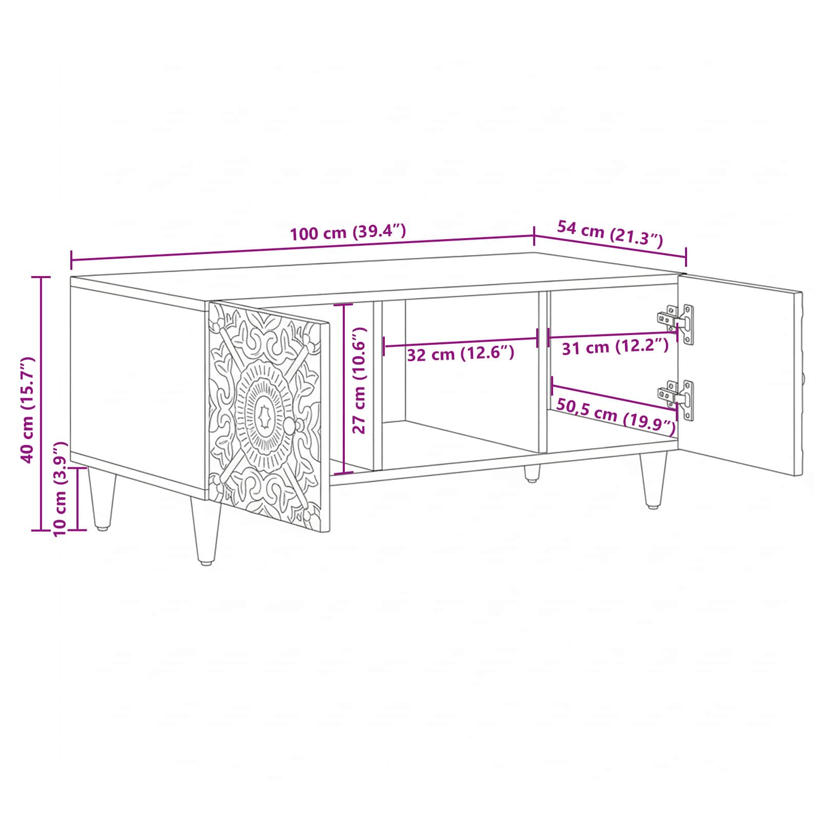 Salontafel Wit 100 x 54 x 40 cm Massief Mango Hout image 11