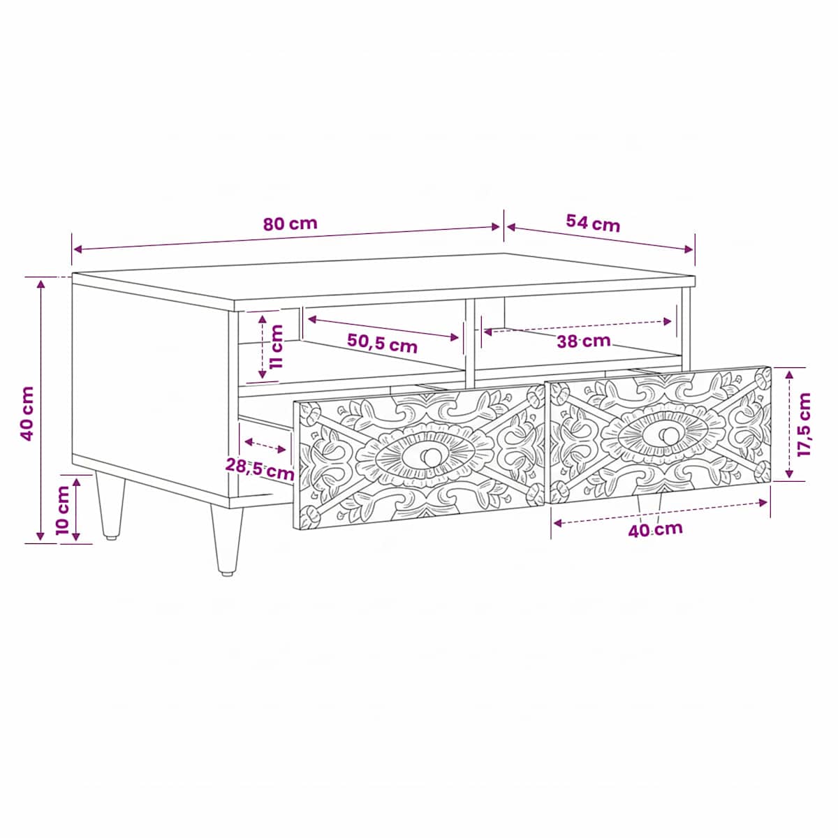 Sofabord 80 x 54 x 40 cm Massivt mangotræ - Billede 11