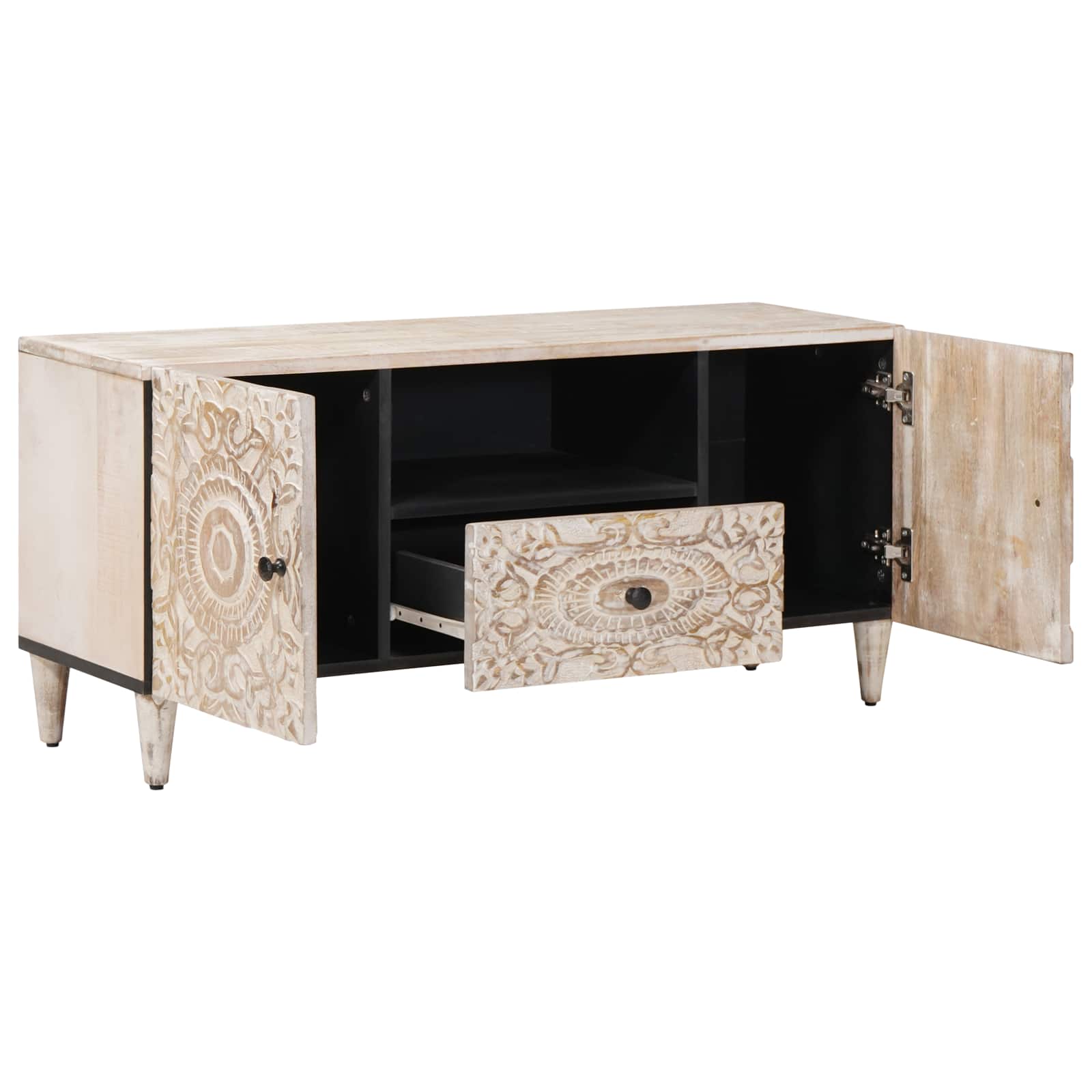 TV-kast met lade Wit 105 x 33,5 x 46 cm Massief Mango Hout image 2