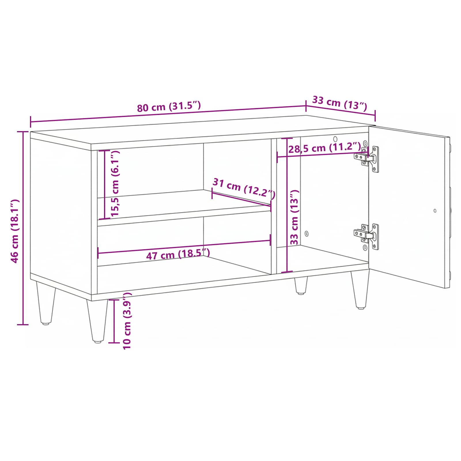 TV-kast met opslag Wit 80 x 31,5 x 46 cm Massief Mango Hout image 12