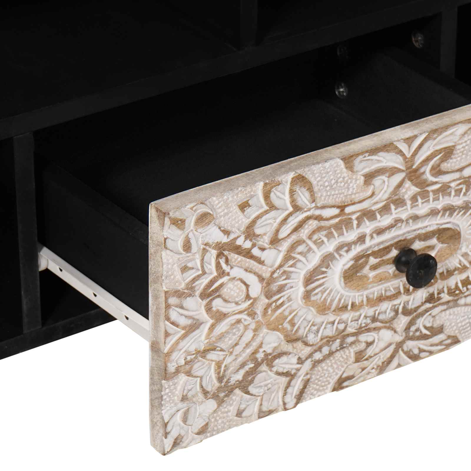 TV-kast met lade Wit 100 x 33,5 x 46 cm Massief Mango Hout image 7