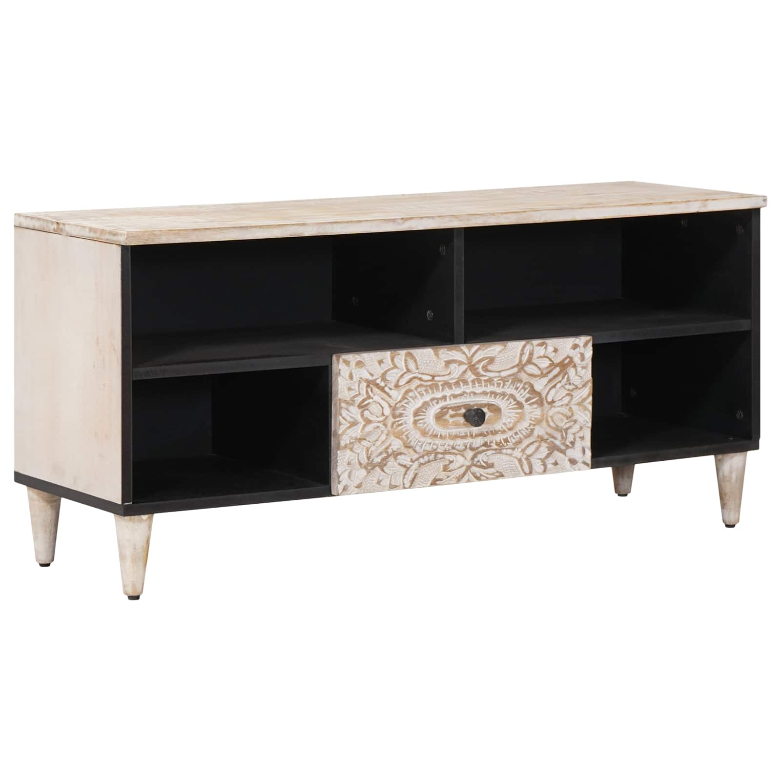 TV-kast met lade Wit 100 x 33,5 x 46 cm Massief Mango Hout image 1