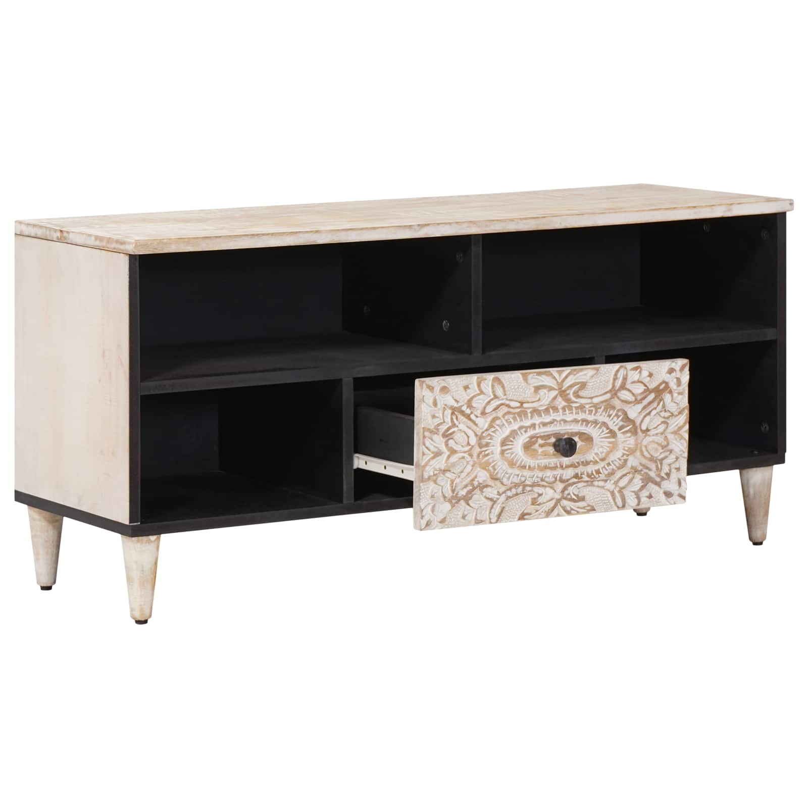 TV-kast met lade Wit 100 x 33,5 x 46 cm Massief Mango Hout image 2