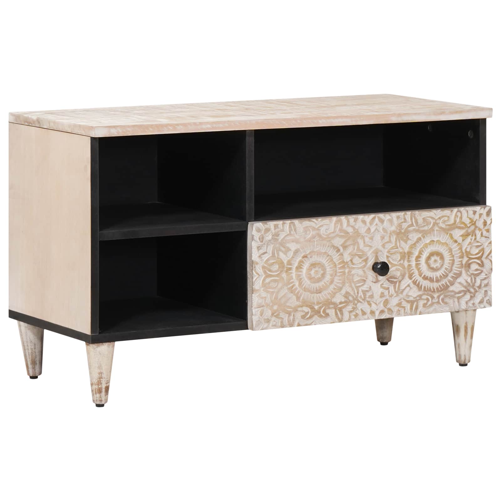 TV-kast met lade Wit 80 x 33,5 x 46 cm Massief Mango Hout image 1