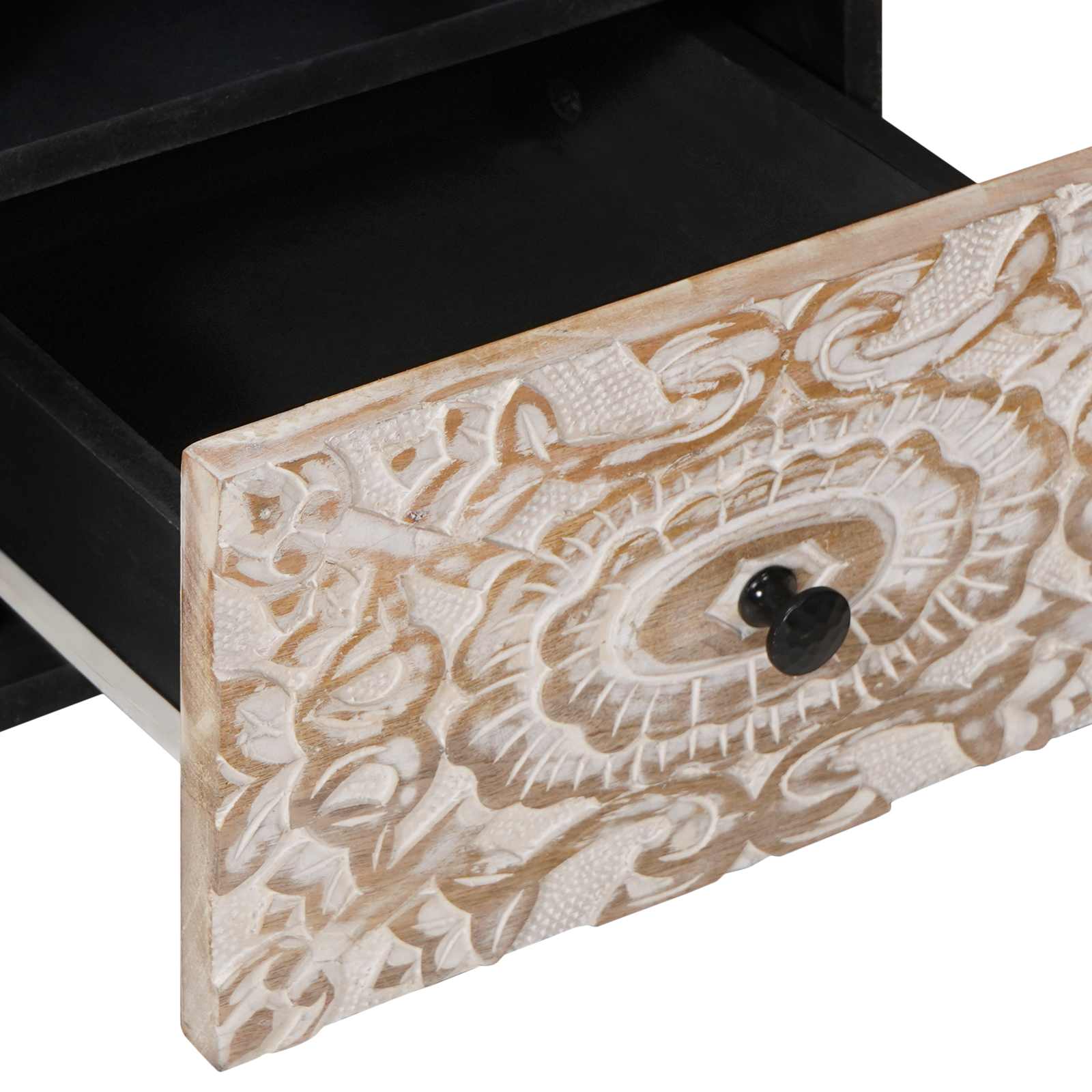 TV-kast met lade Wit 100 x 33,5 x 46 cm Massief Mango Hout image 7