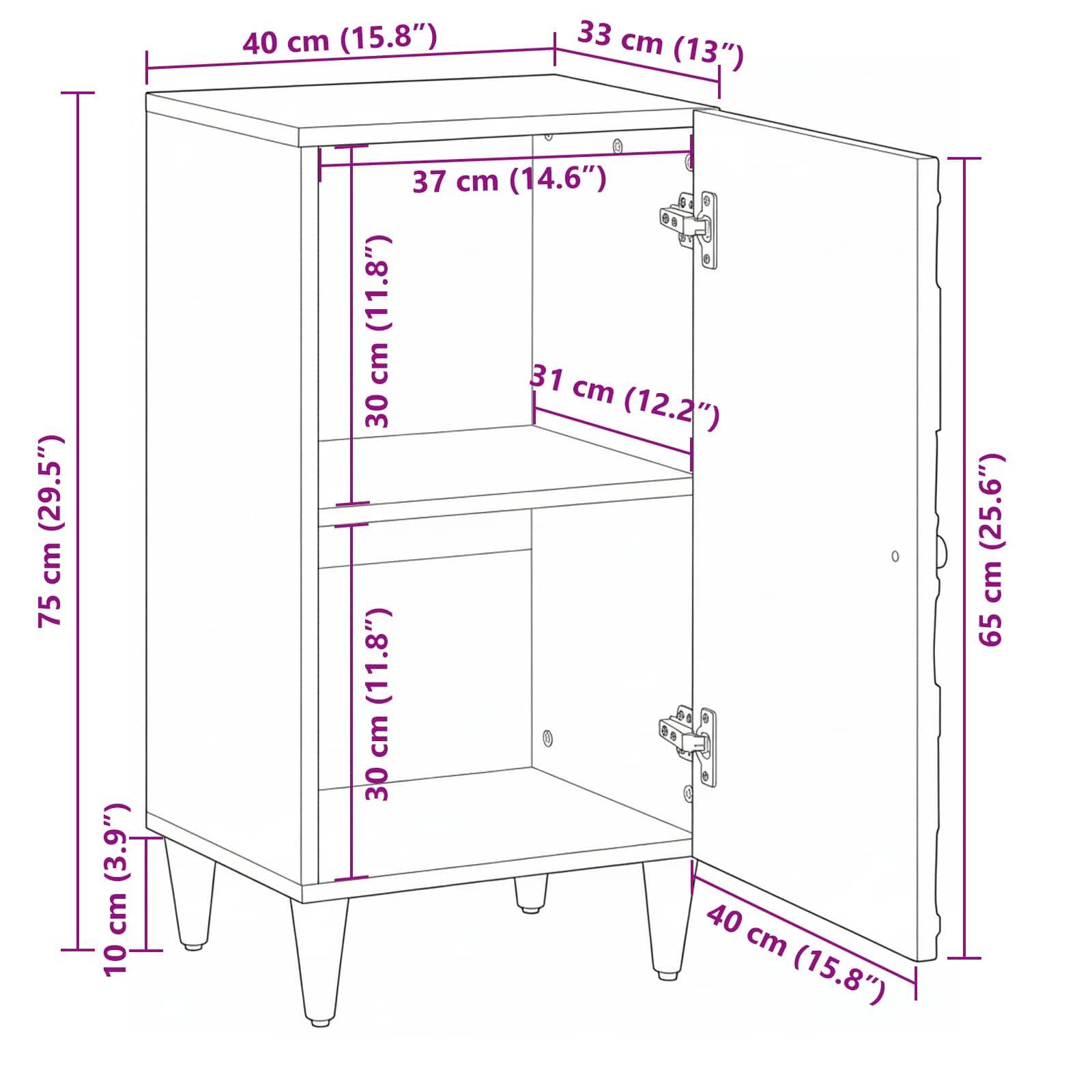 Dressoir met opslag Wit 40 x 33,5 x 75 cm Massief Mango Hout image 12