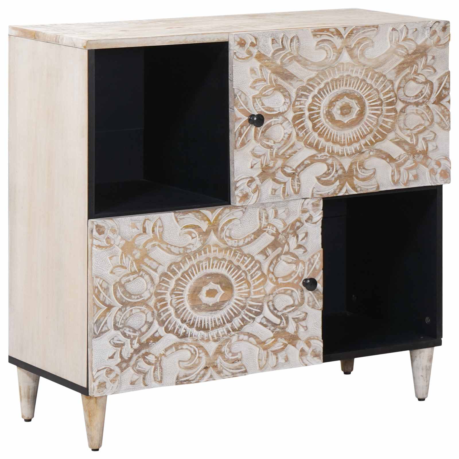 vidaXL Sideboard mit Speicher Weiß 80 x 33,5 x 75 cm Massivholz Mango