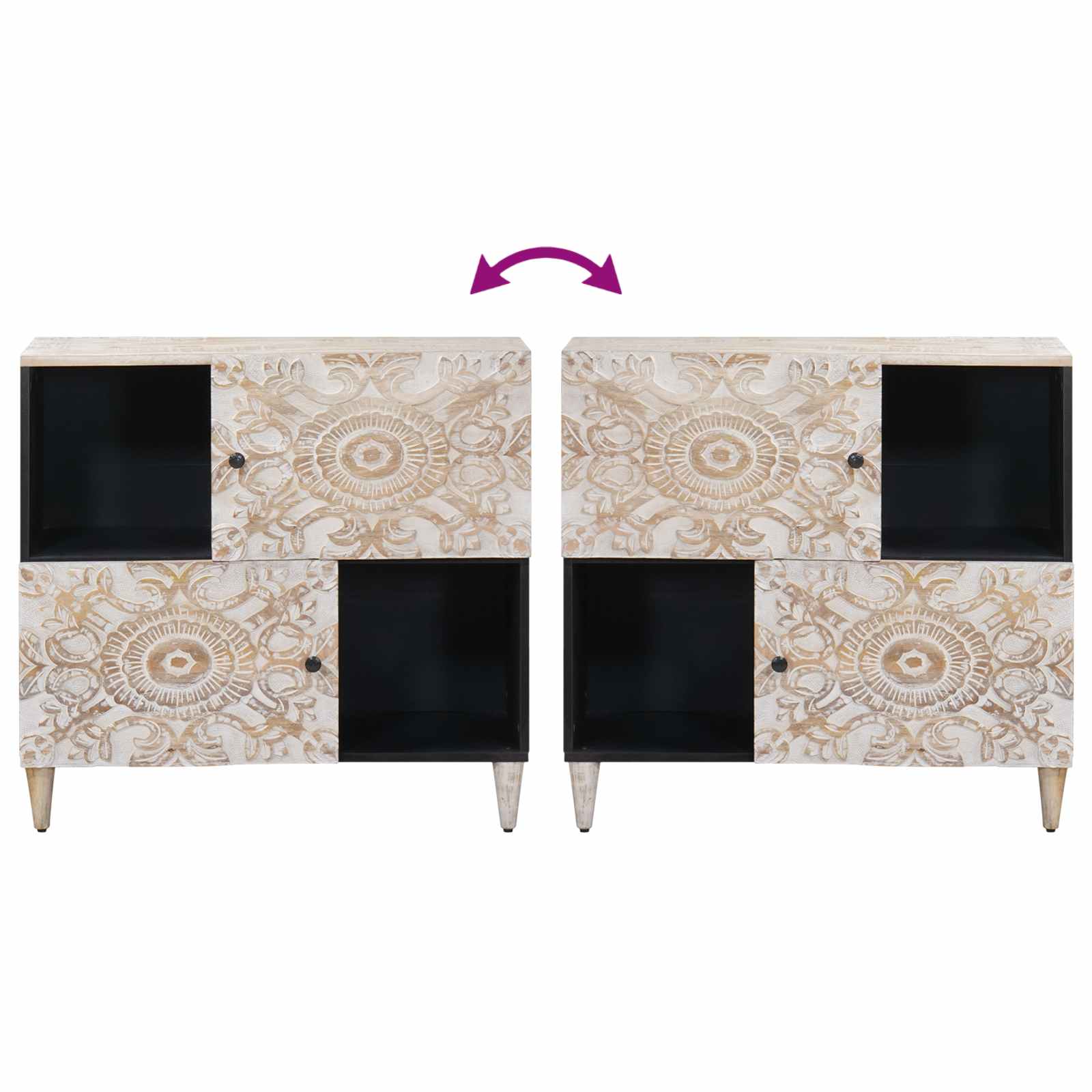 Dressoir met opslag Wit 80 x 33,5 x 75 cm Massief Mango Hout image 10