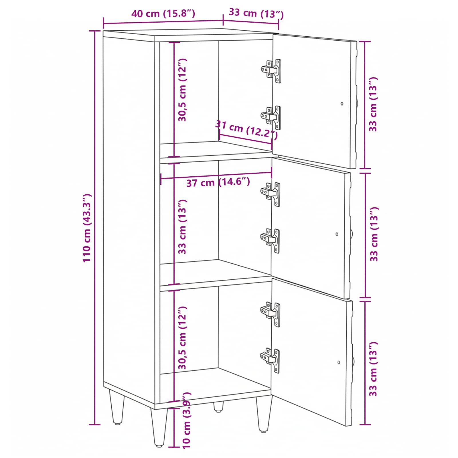 Visoka omara z vrati Bela 40 x 33,5 x 110 cm Masiven les manga - slika 12