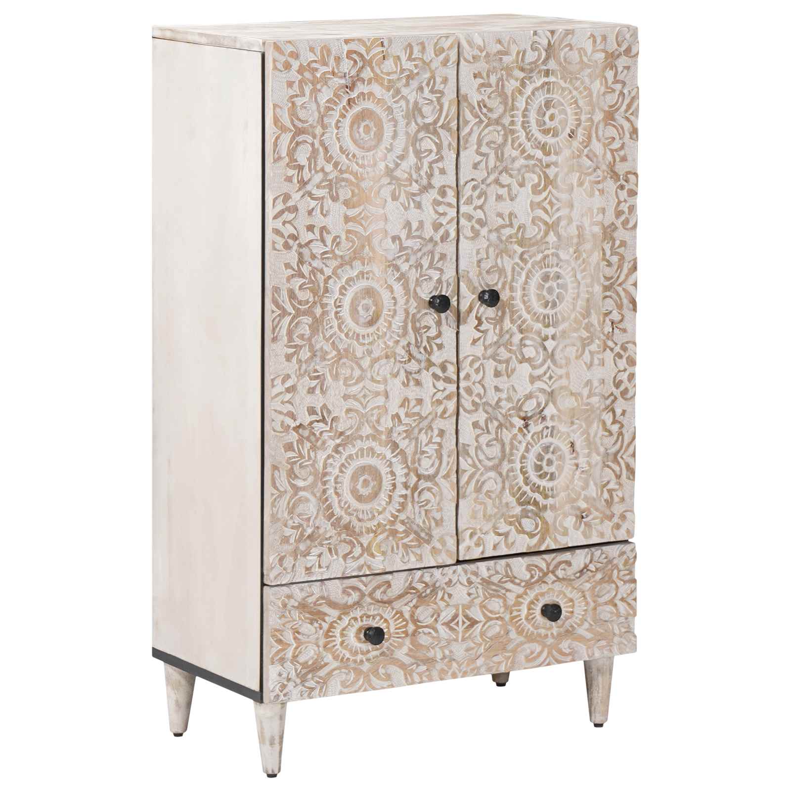 vidaXL Hochschrank mit Tür Weiß 60 x 33,5 x 100 cm Massivholz Mango