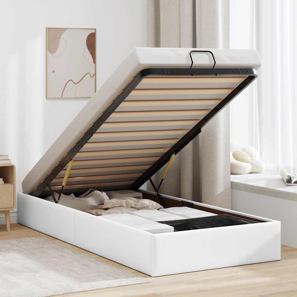 vidaXL Cadru de pat otoman fără saltea Alb 90x190 cm piele artificială
