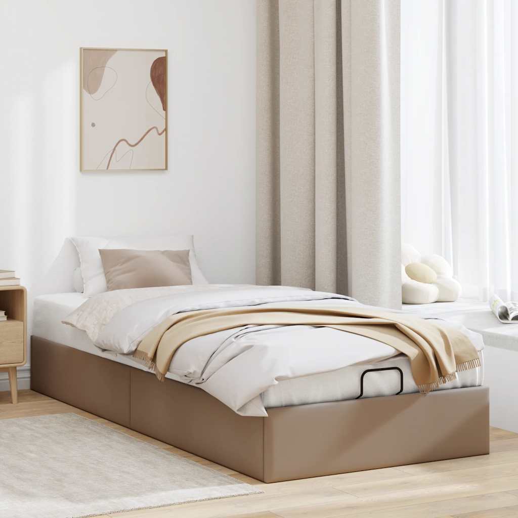 vidaXL Bedframe zonder matras 100x200 cm kunstleer cappuccinokleurig bruin, foto 2