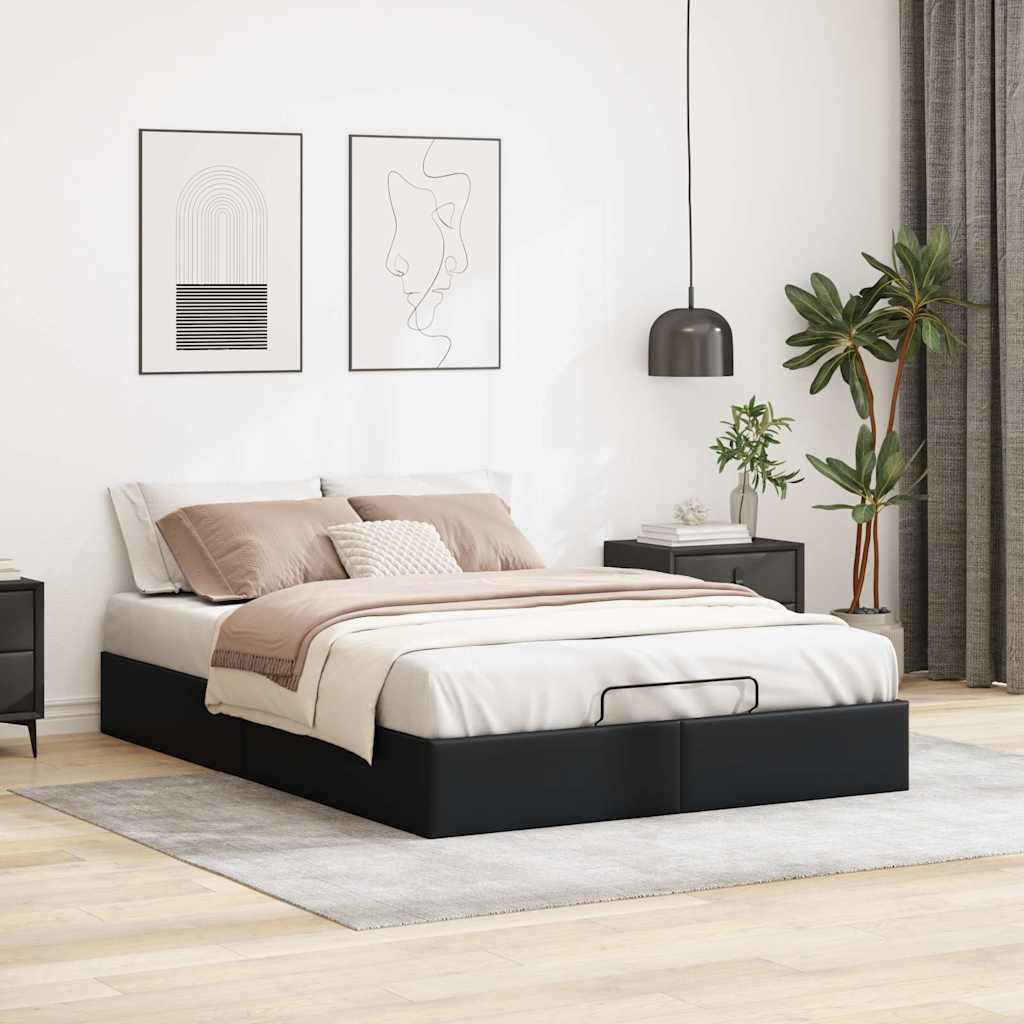 Ottoman-Bett ohne Matratze Schwarz 140×190 cm Kunstleder