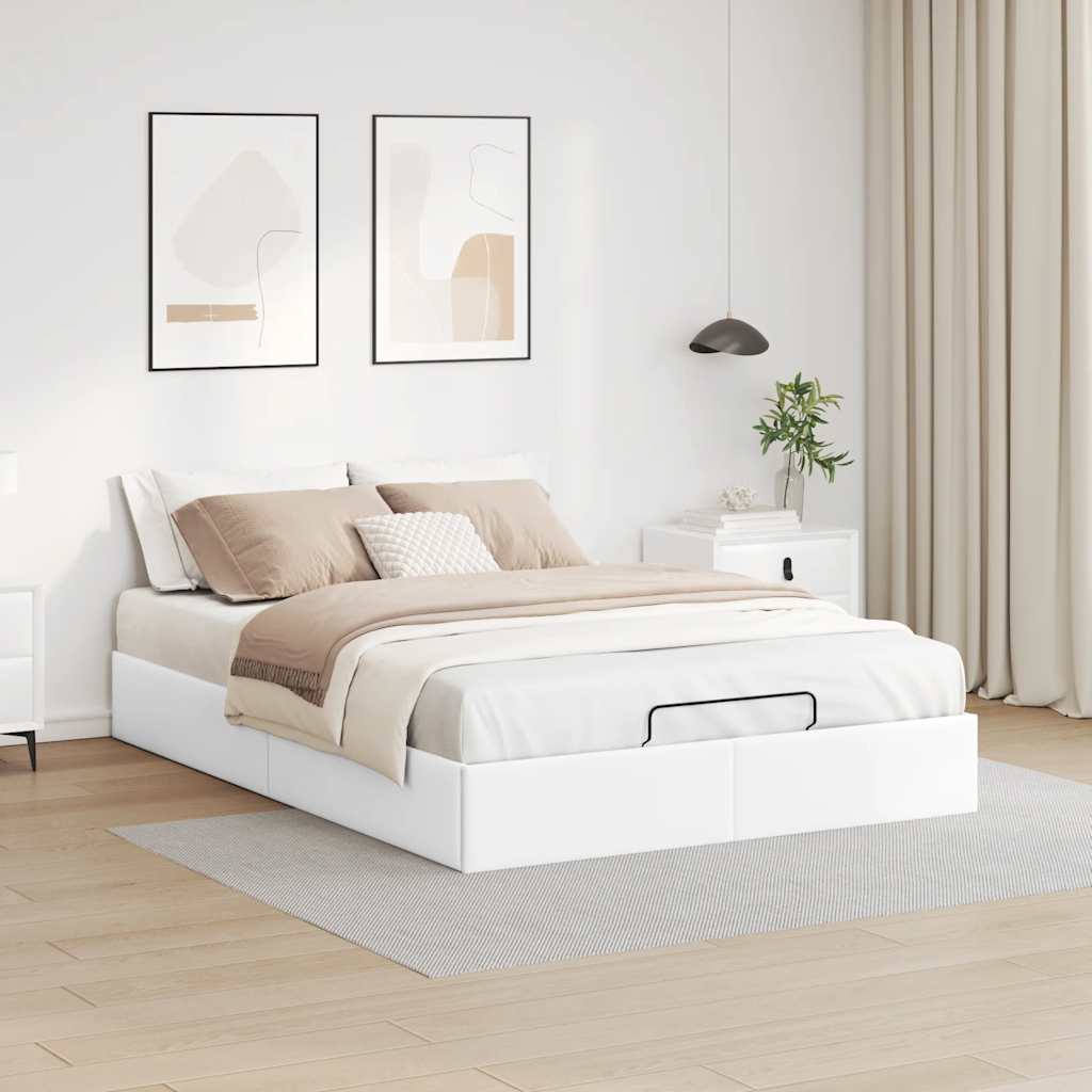vidaXL Bedframe zonder matras 140x190 cm kunstleer wit, foto 2