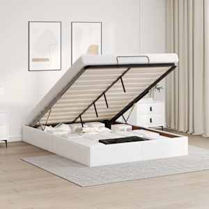 Otomanski posteljni okvir brez vzmetnice bel 140x190 cm