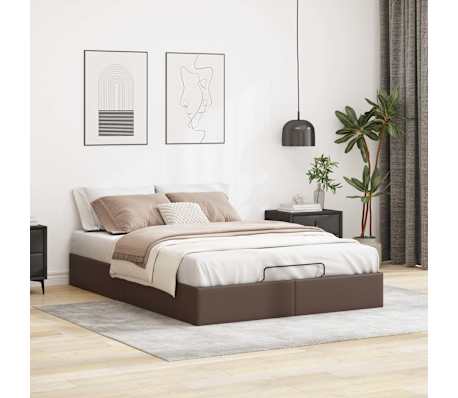 vidaXL Ottoman rúmgrind án dýnu Brún 140x190 cm gervi leður