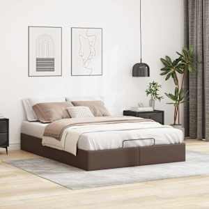 vidaXL Ottoman rúmgrind án dýnu Brún 140x190 cm gervi leður