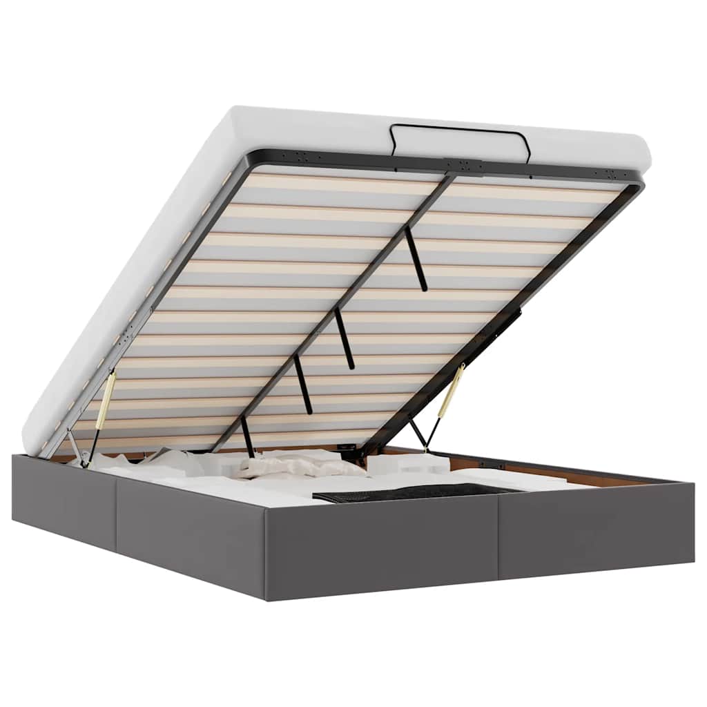 vidaXL Bedframe zonder matras 140x190 cm kunstleer grijs, foto 3