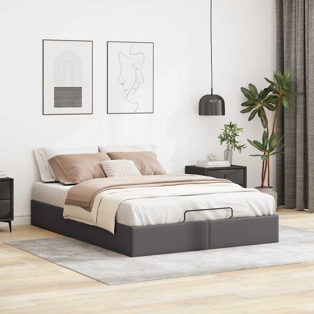 Ottoman-Bett ohne Matratze Grau 140×190 cm Kunstleder