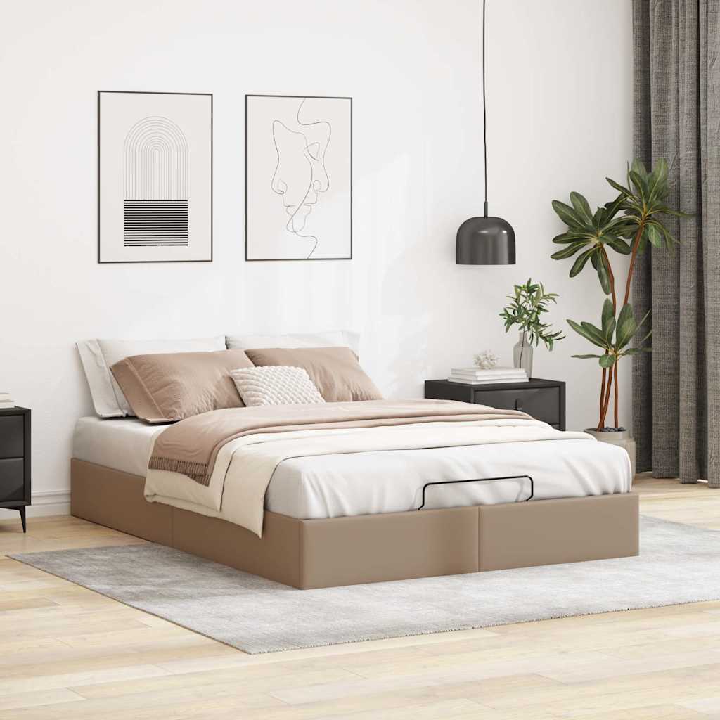 vidaXL Bedframe zonder matras 140x190 cm kunstleer cappuccinokleurig bruin, foto 2