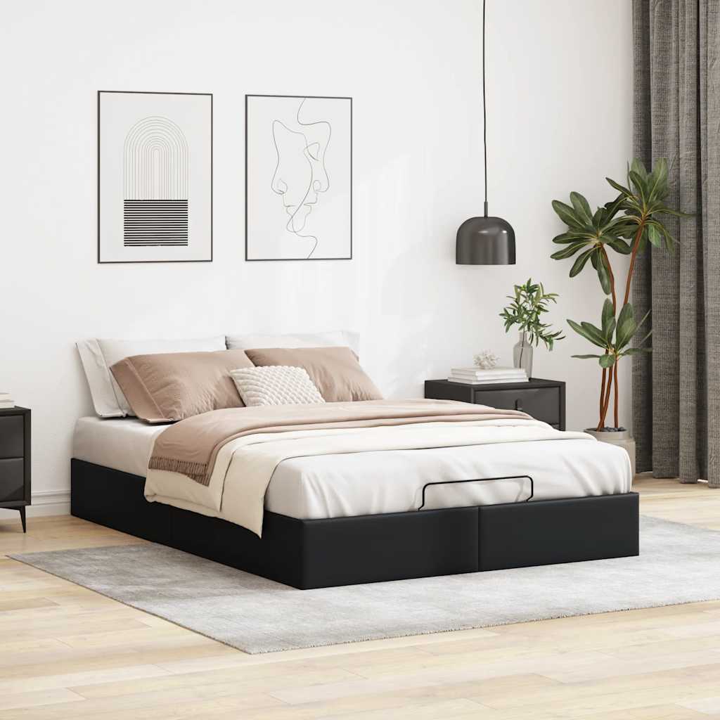 vidaXL Bedframe zonder matras 140x200 cm kunstleer zwart afbeelding