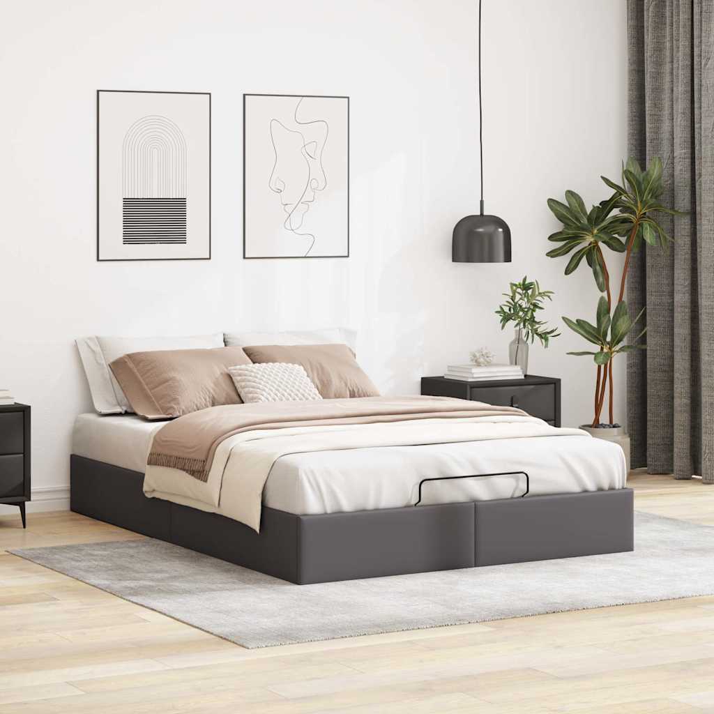 vidaXL Bedframe zonder matras 140x200 cm kunstleer grijs, foto 2