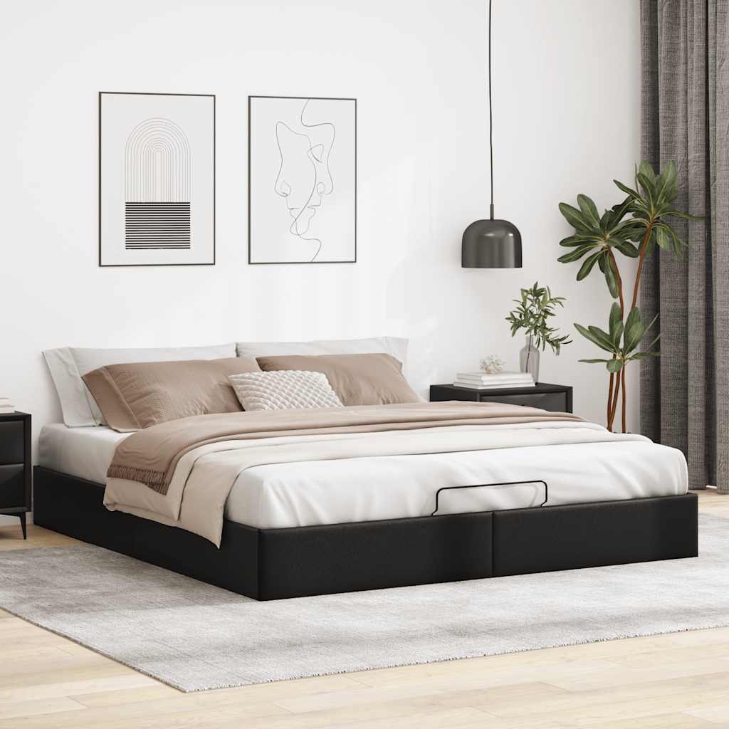 vidaXL Ottomán ágykeret matrac nélkül fekete 160x200 cm műbőr