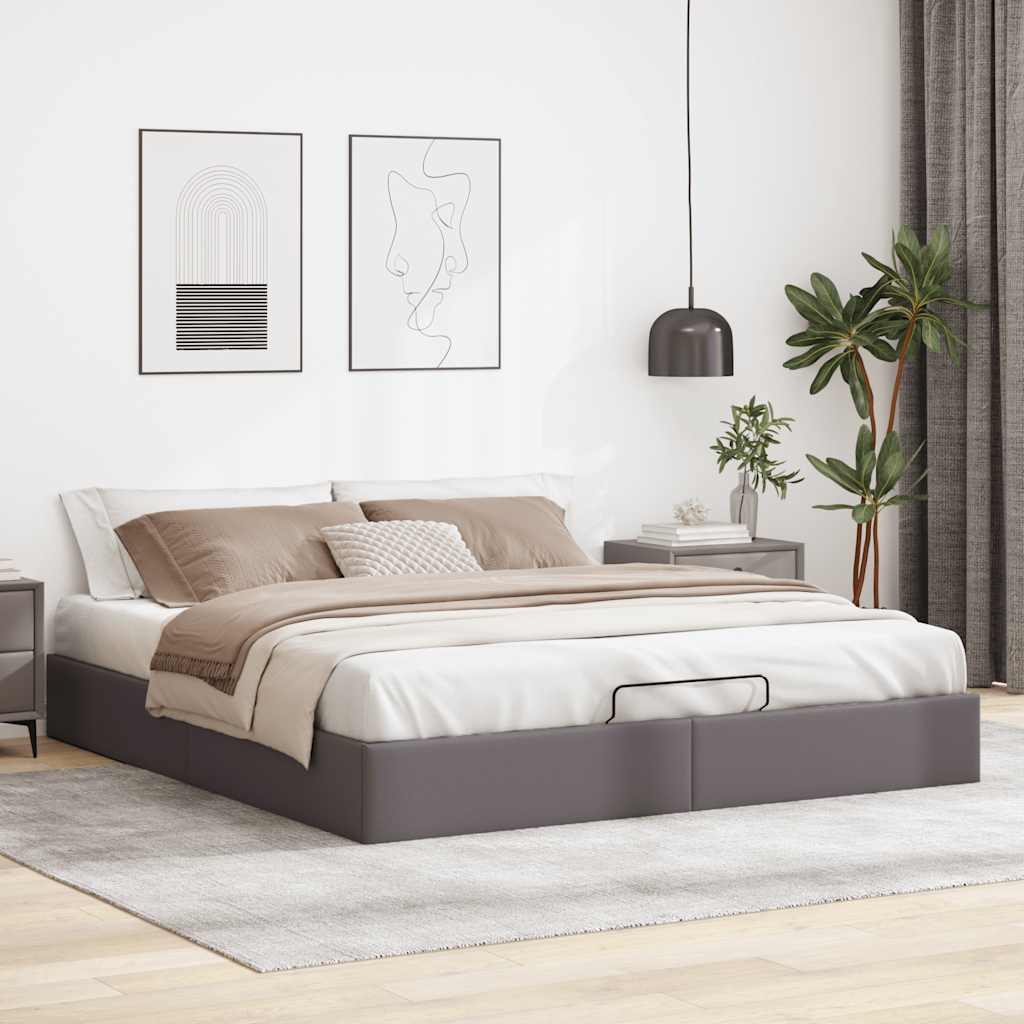 vidaXL Ottomán ágykeret matrac nélkül szürke 160x200 cm műbőr