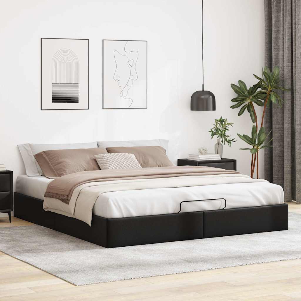 vidaXL Ottomán ágykeret matrac nélkül fekete 180x200 cm műbőr
