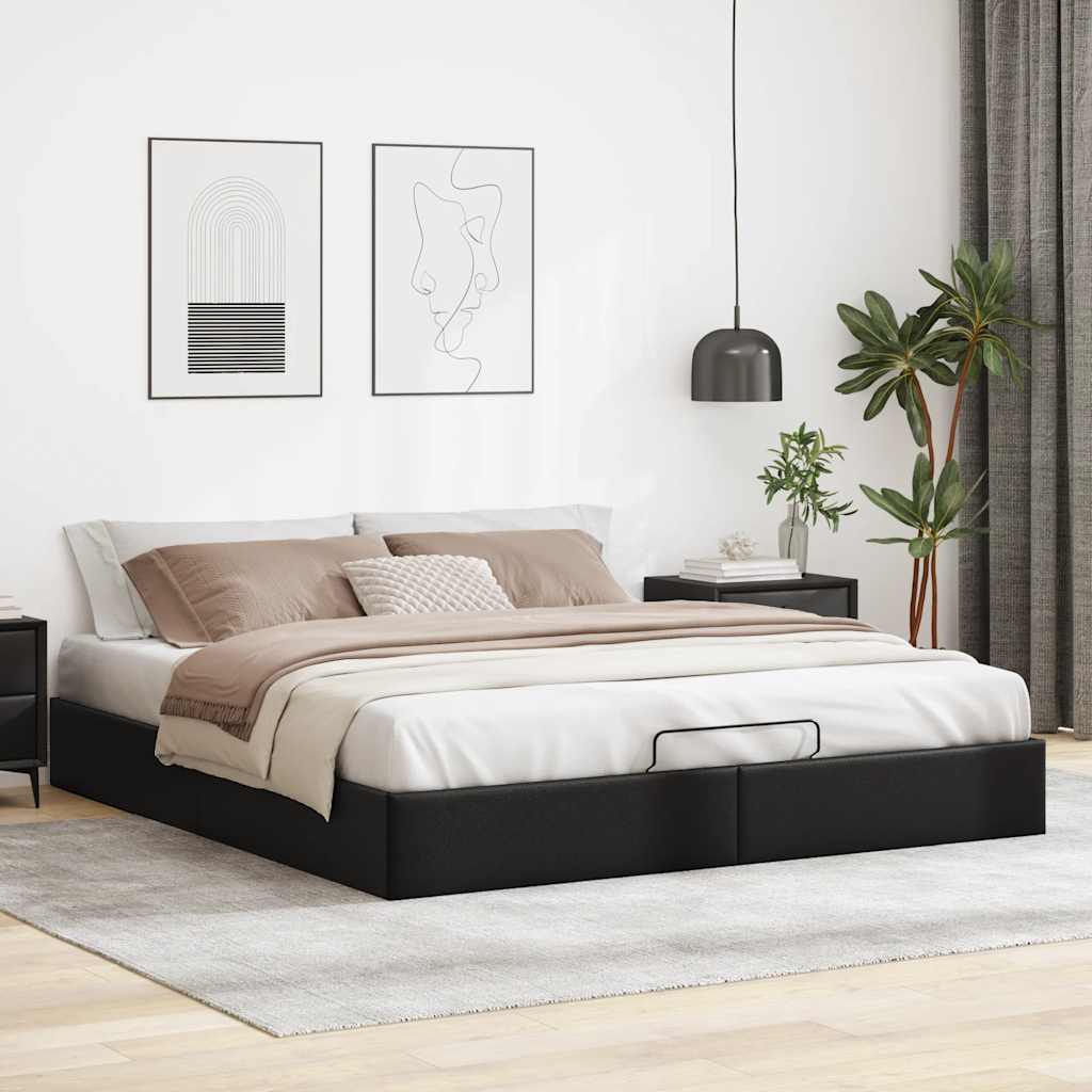 Ottoman-Bett ohne Matratze Schwarz 180×200 cm Kunstleder