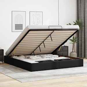 Otomanski posteljni okvir brez vzmetnice črn 180x200 cm