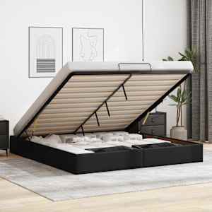 Otomanski posteljni okvir brez vzmetnice črn 200x200 cm