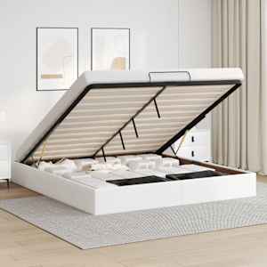 Otomanski posteljni okvir brez vzmetnice bel 200x200 cm