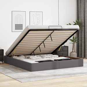 Otomanski posteljni okvir brez vzmetnice siv 200x200 cm