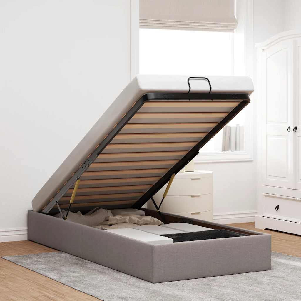vidaXL Cadru pat otoman fără saltea Taupe 90x190 cm țesătură